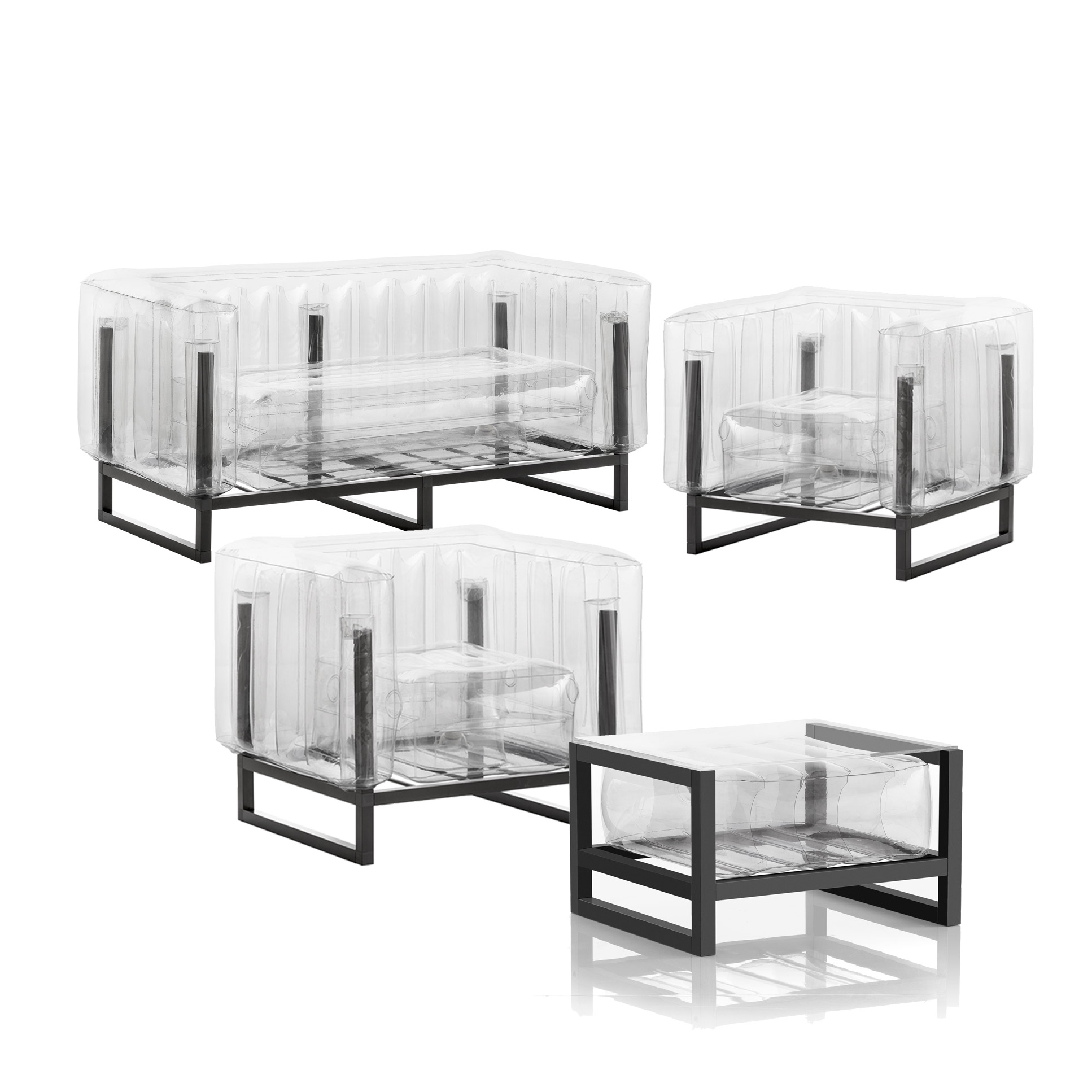Salon de jardin design 1 canapé, 2 fauteuils et table basse
