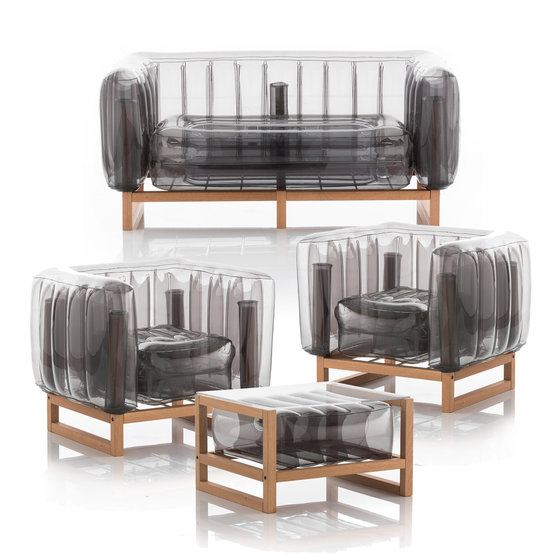 Salon de jardin design 1 canapé, 2 fauteuils et table basse