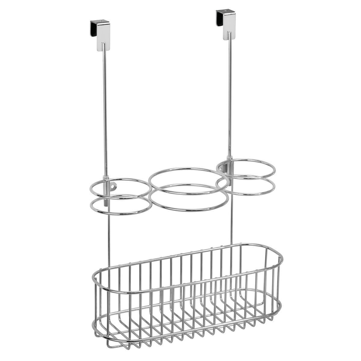 Panier de rangement à suspendre 3 supports et 1 bac - Argent (photo) Panier de rangement à suspendre 3 supports et 1 bac - Argent