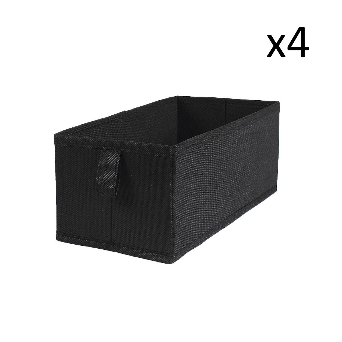 Lot de 4 tiroirs pliables intissés 28x14x11cm - Noir (photo) Lot de 4 tiroirs pliables intissés 28x14x11cm - Noir