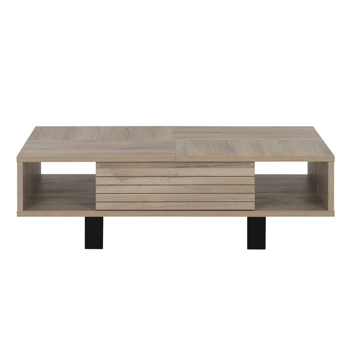 Table basse couleur chêne 1 tiroir avec pieds en métal noir Table basse couleur chêne 1 tiroir avec pieds en métal noir