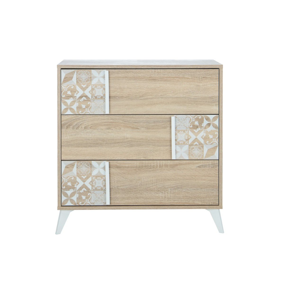 Commode 3 tiroirs avec motifs blanc Commode 3 tiroirs avec motifs blanc