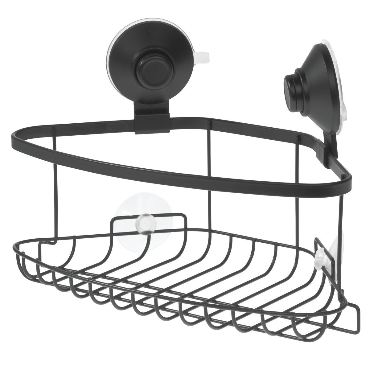 Panier de douche d'angle à ventouse - Noir (photo) Panier de douche d'angle à ventouse - Noir