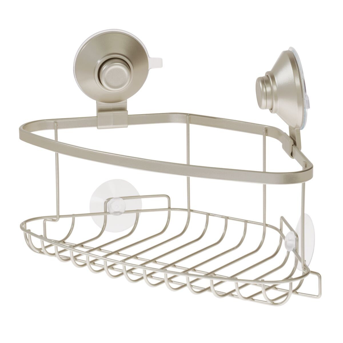 Panier de douche d'angle à ventouse - Argent (photo) Panier de douche d'angle à ventouse - Argent
