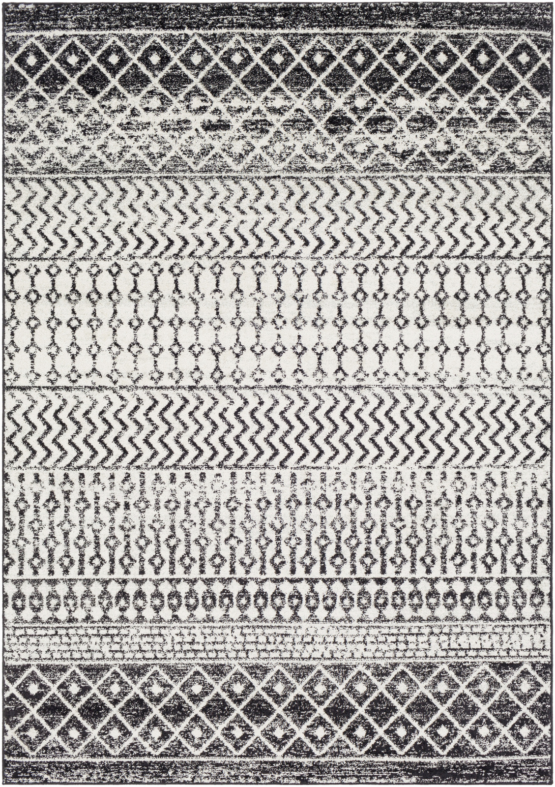 Tapis de salon contemporain noir, gris et blanc 200x274 Tapis de salon contemporain noir, gris et blanc 200x274