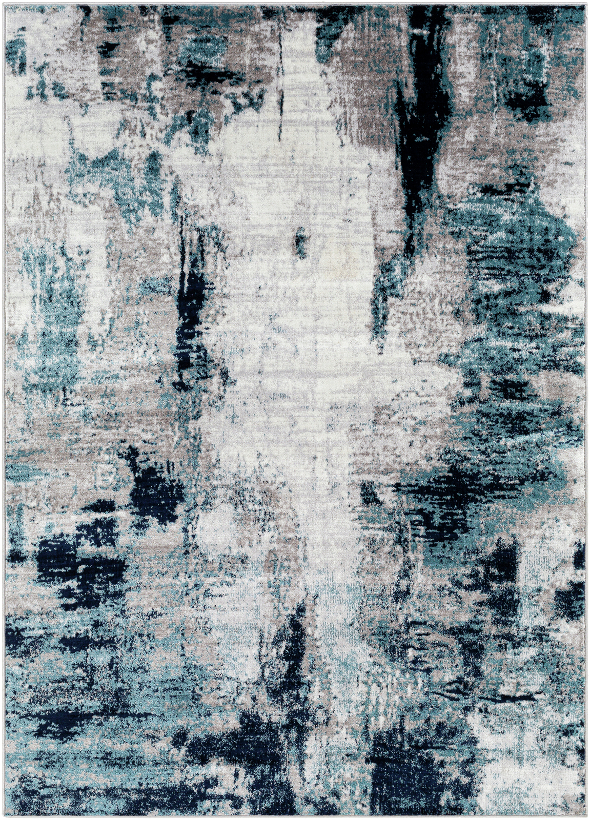 Tapis Abstrait, Gris Argenté et Bleu Marine - 200x274cm