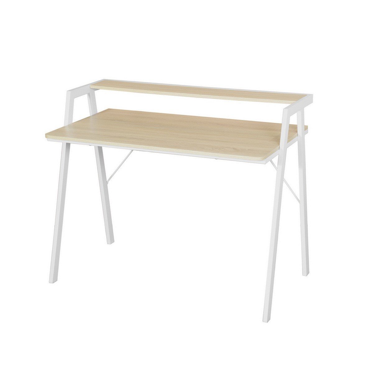 Bureau d'ordinateur avec étagère et pieds en métal blanc Bureau d'ordinateur avec étagère et pieds en métal blanc