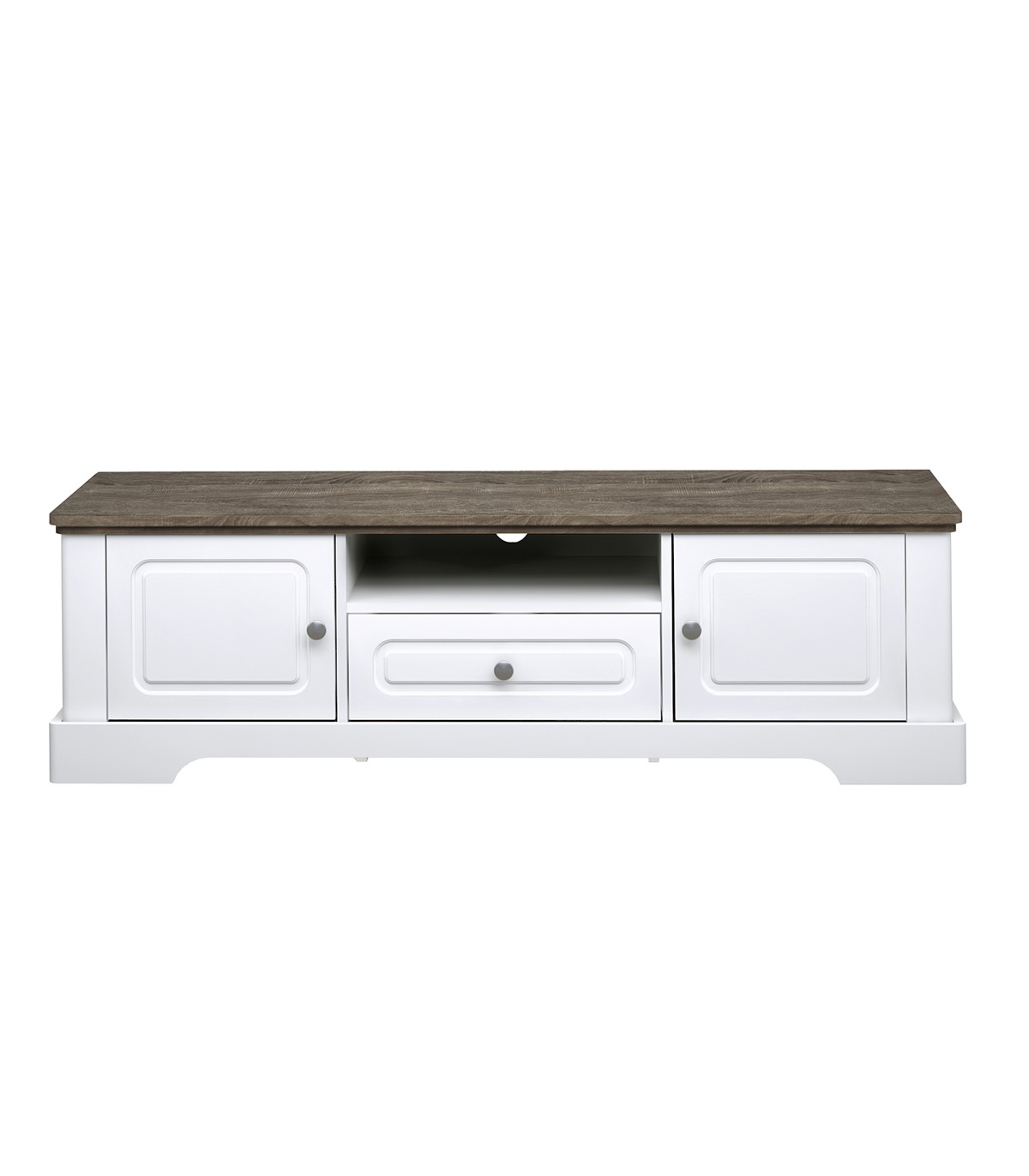 Meuble TV 2 portes 1 tiroir et 1 niche - Blanc (photo) Meuble TV 2 portes 1 tiroir et 1 niche - Blanc