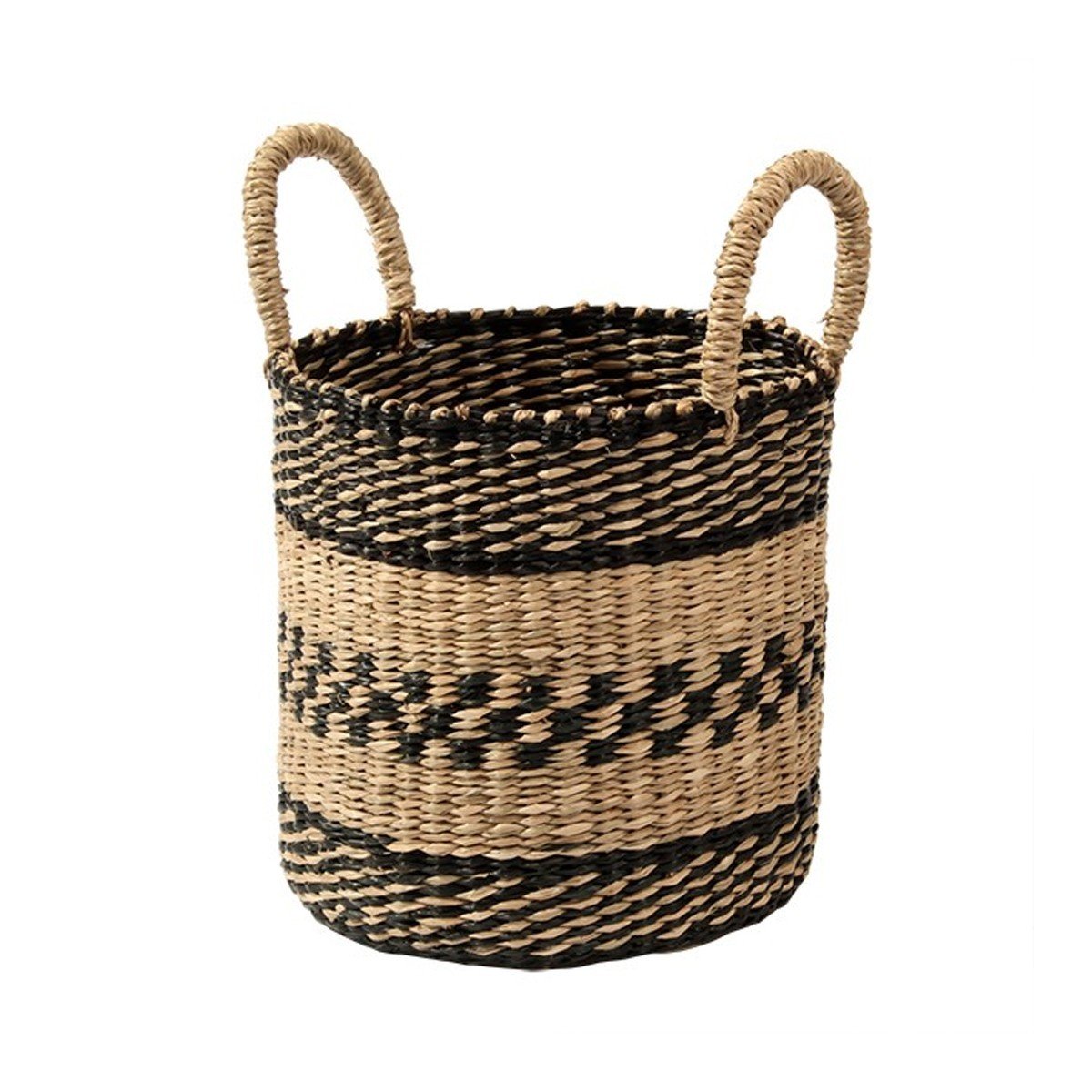 Panier rond tressé en jonc de mer - 29 x29 x H25cm - Noir (photo) Panier rond tressé en jonc de mer - 29 x29 x H25cm - Noir