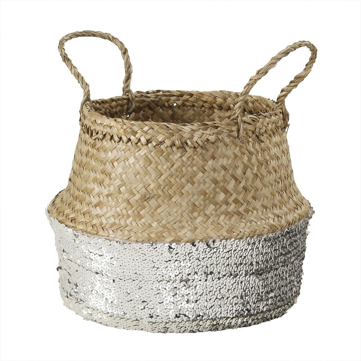 Panier rond tressé jonc de mer en sequin - Argent (photo) Panier rond tressé jonc de mer en sequin - Argent