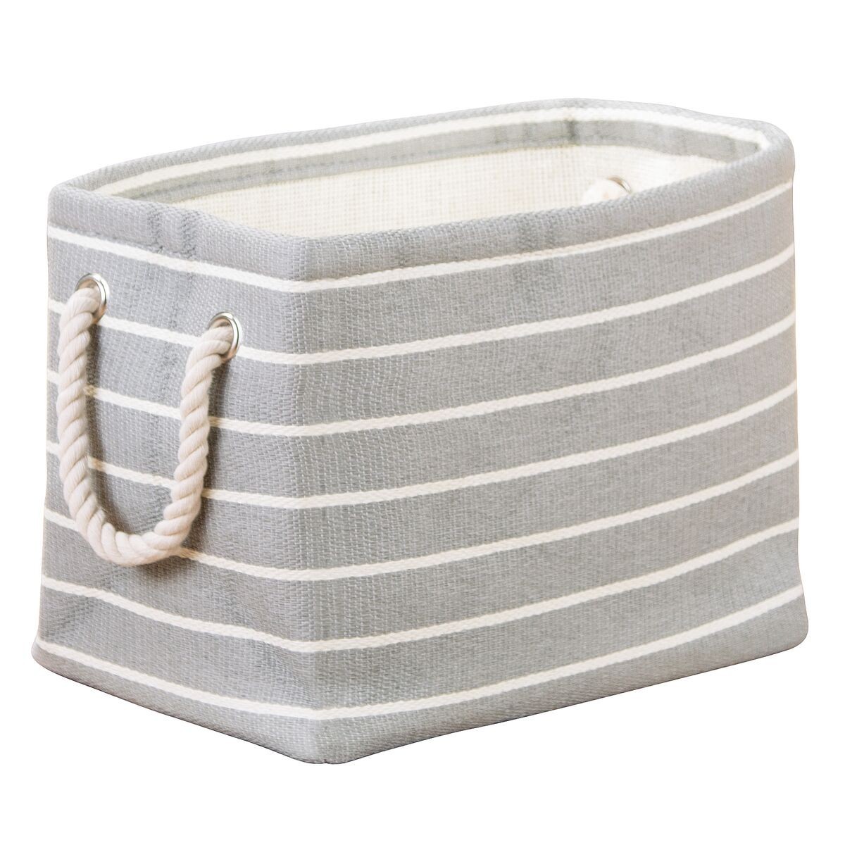 Cube de rangement 50x44cm en papier tressé gris rayures luca (photo) Cube de rangement 50x44cm en papier tressé gris rayures luca