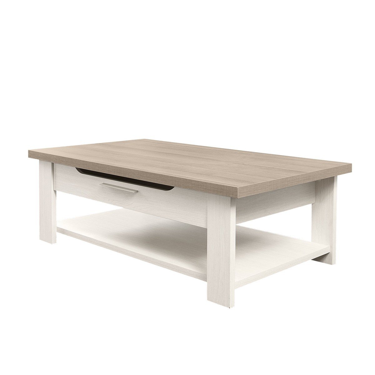 Table basse avec 1 tiroir et 1 tablette de rangement - Blanc Table basse avec 1 tiroir et 1 tablette de rangement - Blanc