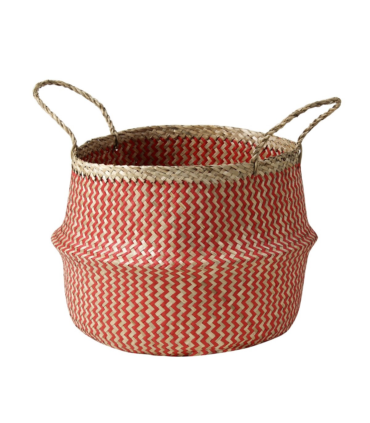 Panier rond tressé jonc de mer - Rouge (photo) Panier rond tressé jonc de mer - Rouge