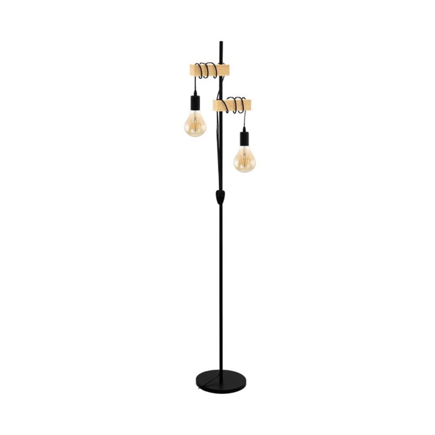 Lampadaire 2 lumières métal/bois H166,5cm (photo) Lampadaire 2 lumières métal/bois H166,5cm