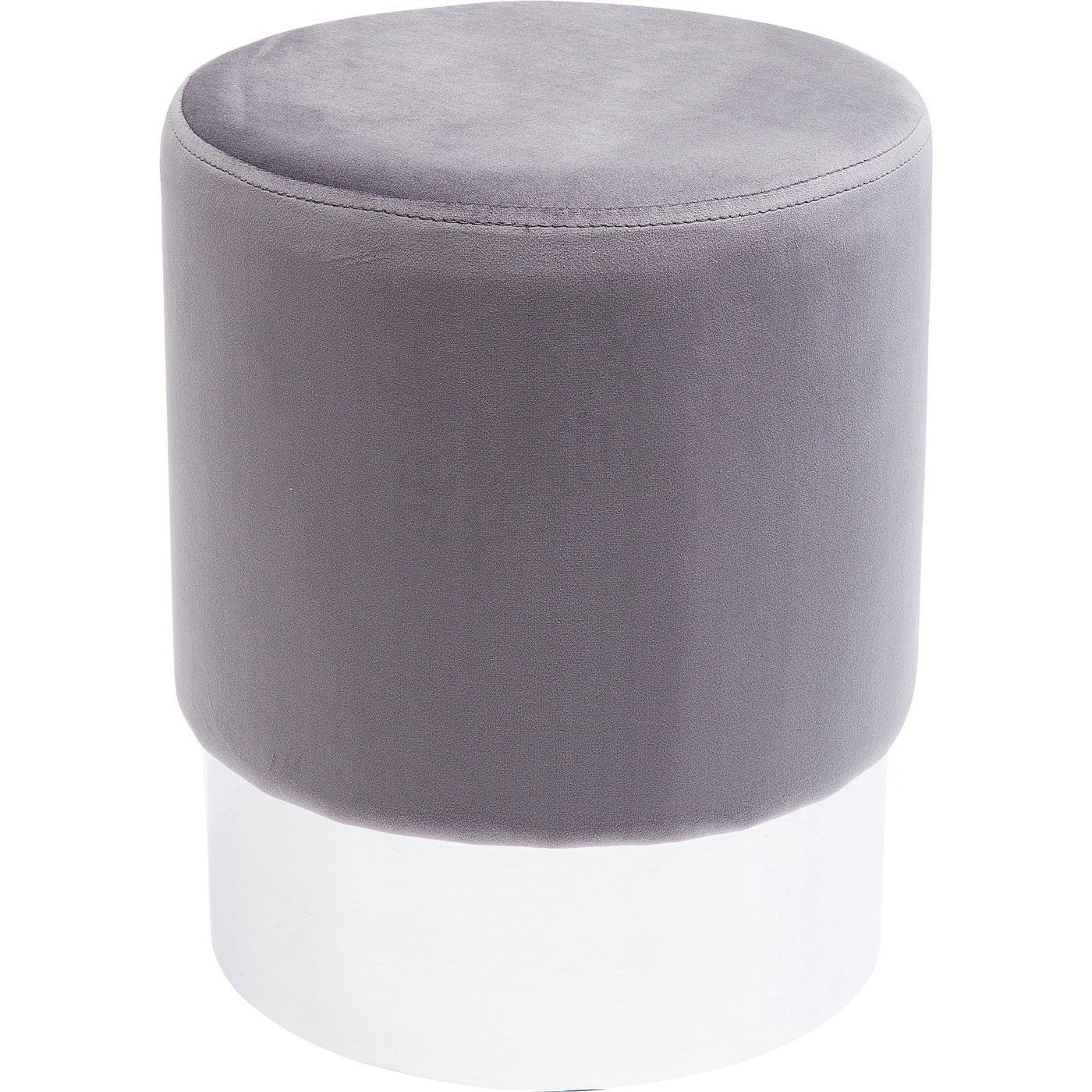 Tabouret en velours gris clair et acier chromé D35 Tabouret en velours gris clair et acier chromé D35