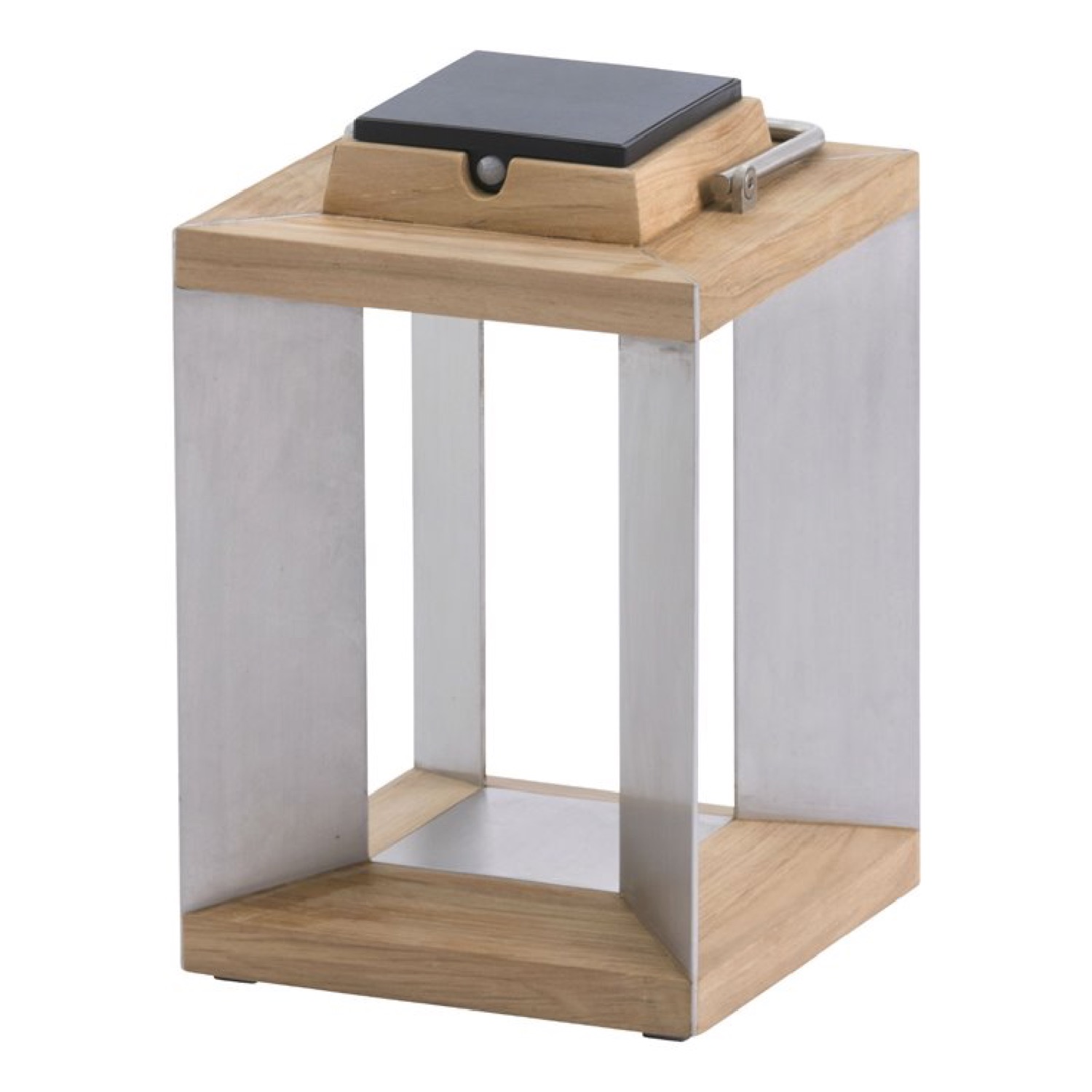 Lanterne d'extérieur LED rechargeable & solaire bois/inox H36,5cm