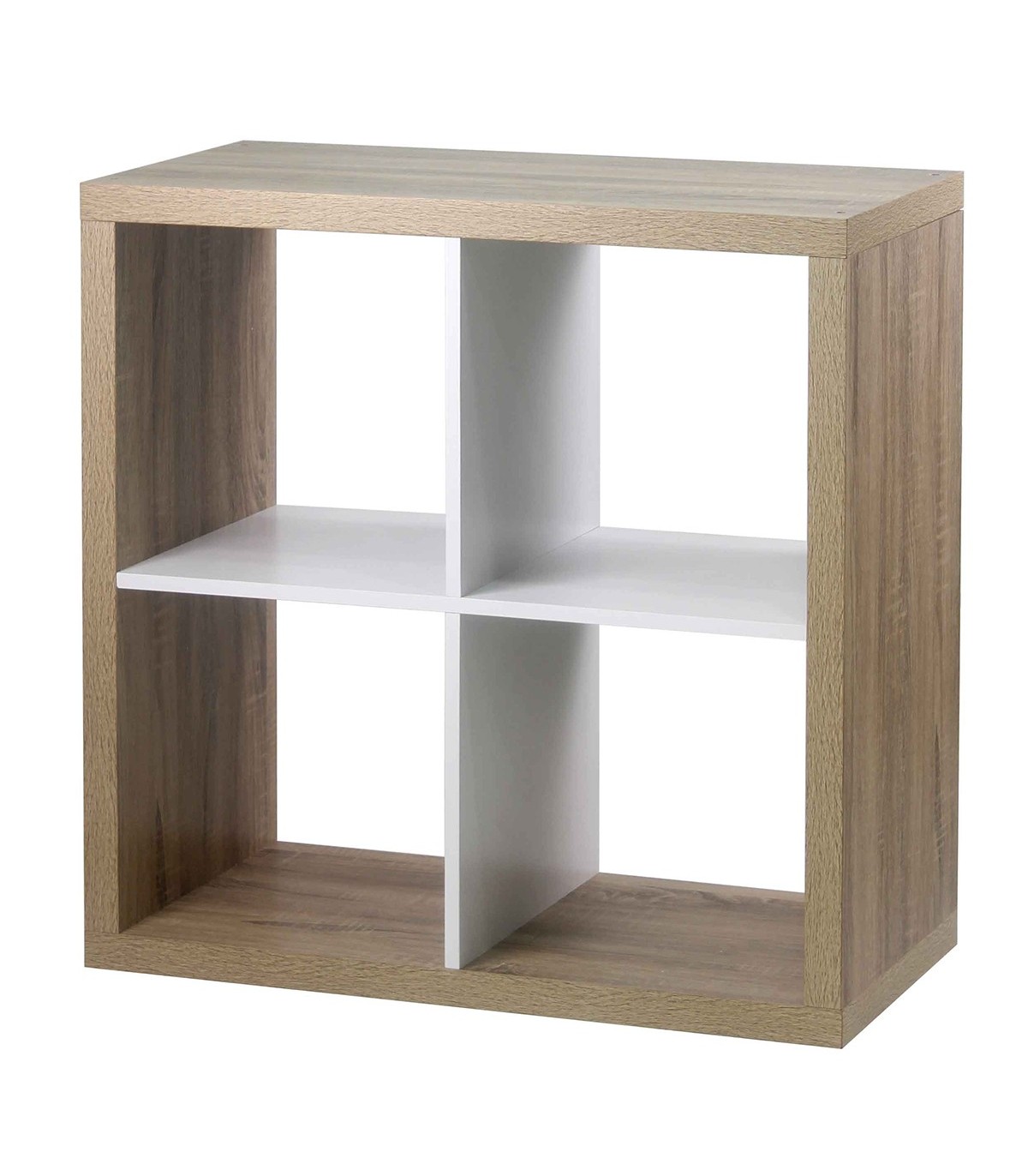 Bibliothèque 4 cases coloris chêne intérieur blanc (photo) Bibliothèque 4 cases coloris chêne intérieur blanc