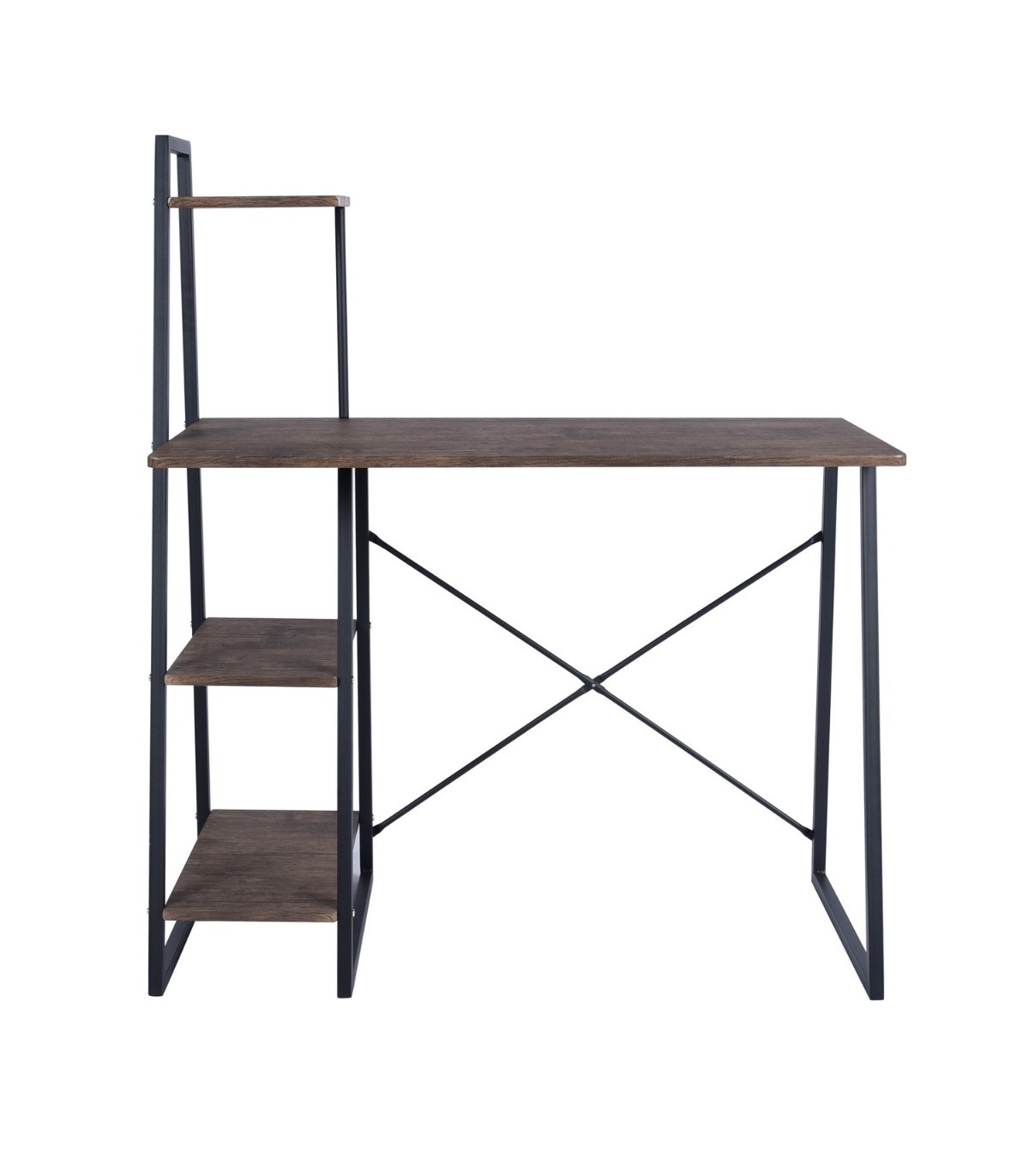 Bureau avec étagère 4 niveaux décor noyer (photo) Bureau avec étagère 4 niveaux décor noyer