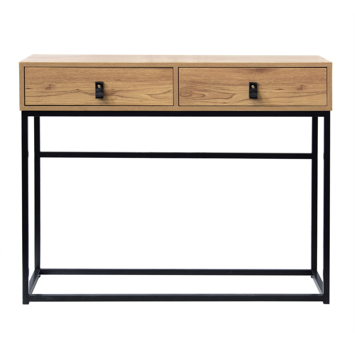 Console 2 Tiroirs Pieds Métal Effet Chêne – L100 cm