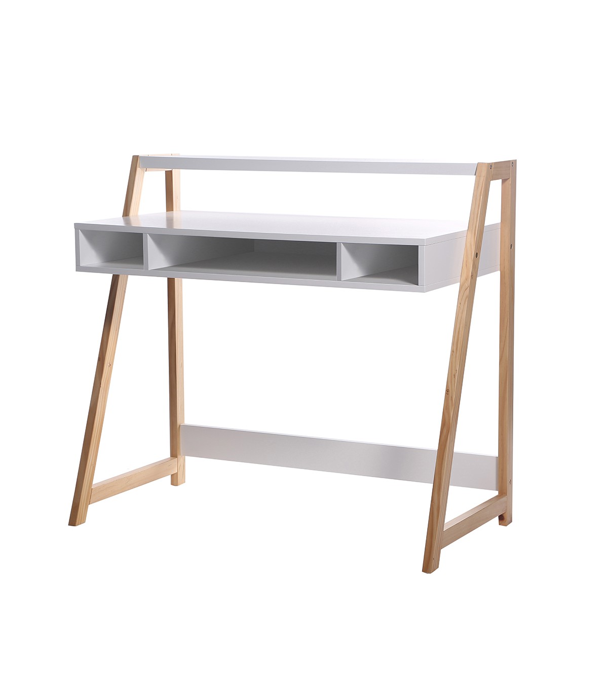 Bureau avec espace de rangement en pin massif verni - Blanc Bureau avec espace de rangement en pin massif verni - Blanc
