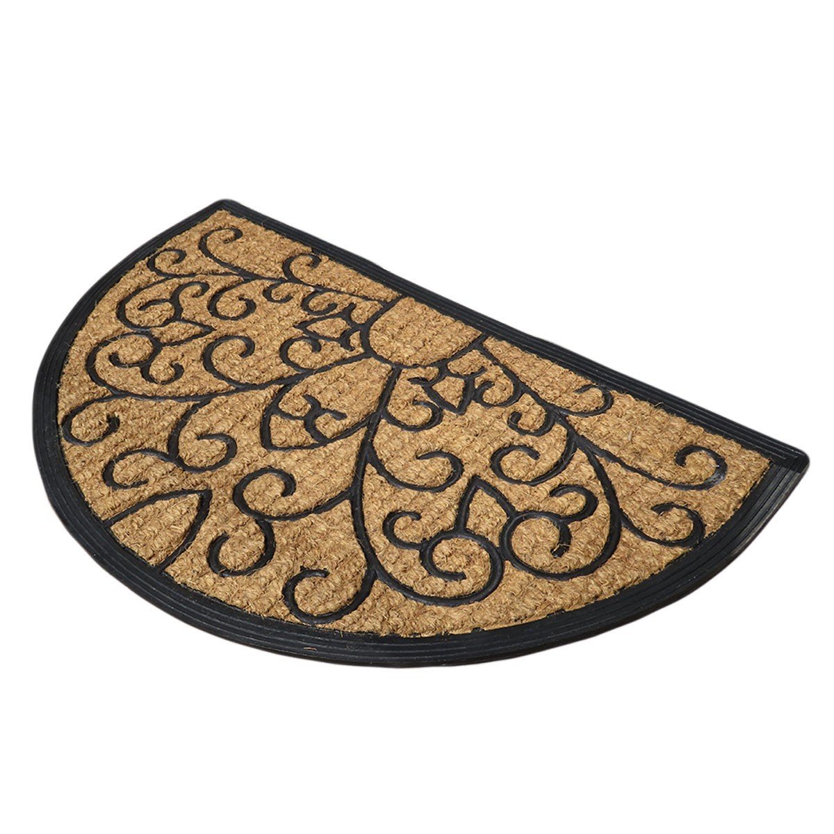 Paillasson coco demi-lune arabesques caoutchouc 45x75cm - Marron Paillasson coco demi-lune arabesques caoutchouc 45x75cm - Marron