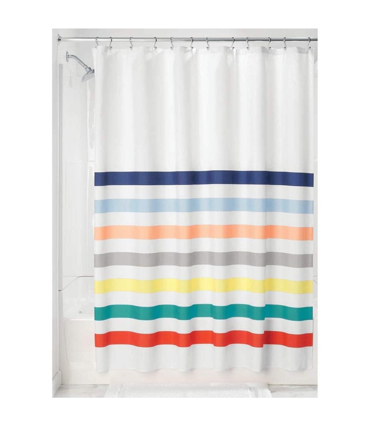 Rideau de douche blanc et rayures multicolores - 183 x 0,1 x H183 cm Rideau de douche blanc et rayures multicolores - 183 x 0,1 x H183 cm