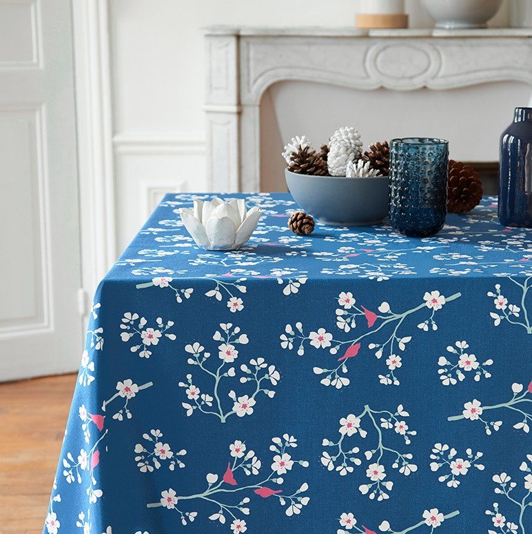 Nappe enduite rectangle 160 x 300 cm bleu (photo) Nappe enduite rectangle 160 x 300 cm bleu