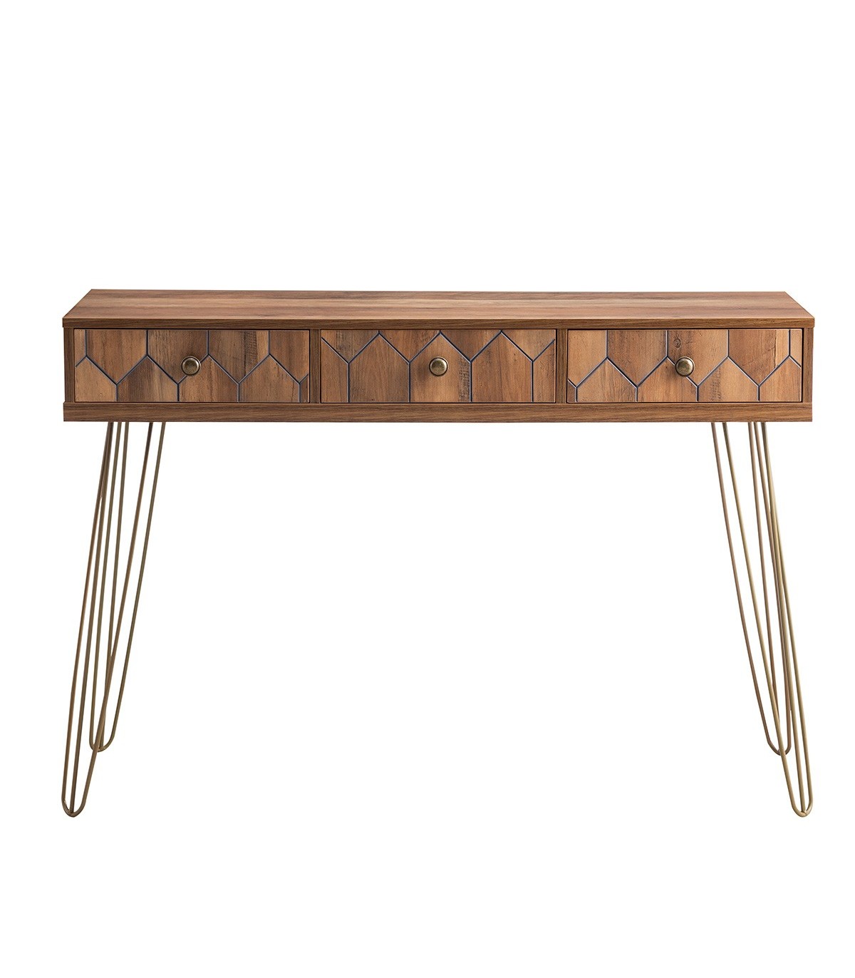 Console 3 tiroirs avec pieds métalliques - Marron Console 3 tiroirs avec pieds métalliques - Marron