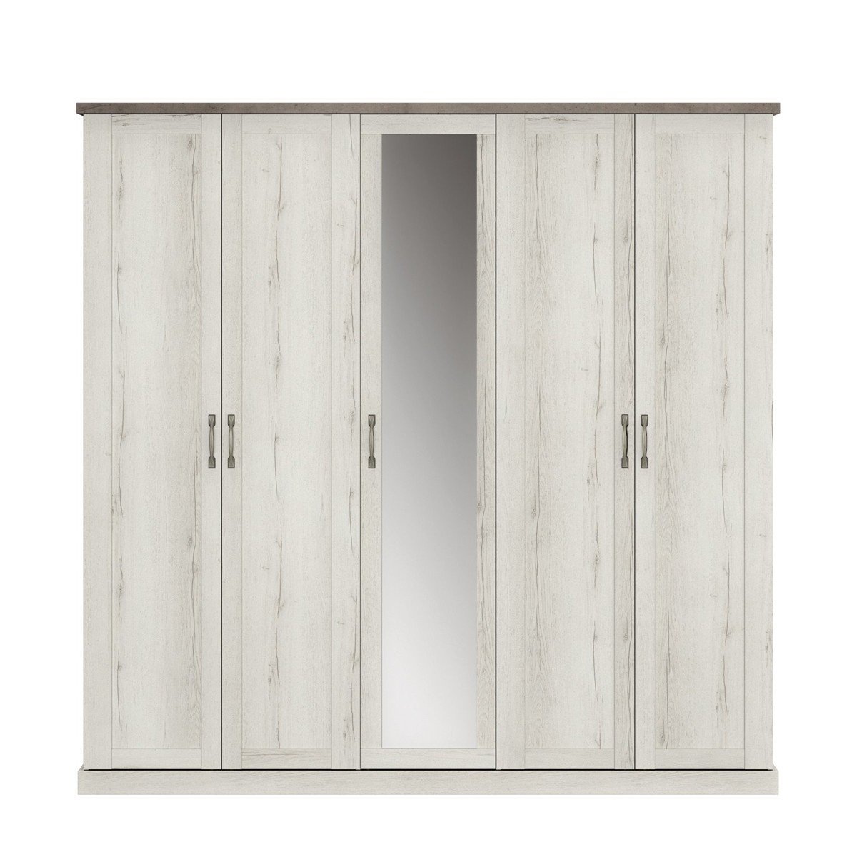 Armoire 5 portes avec miroir - Décor Chêne blanchi Armoire 5 portes avec miroir - Décor Chêne blanchi