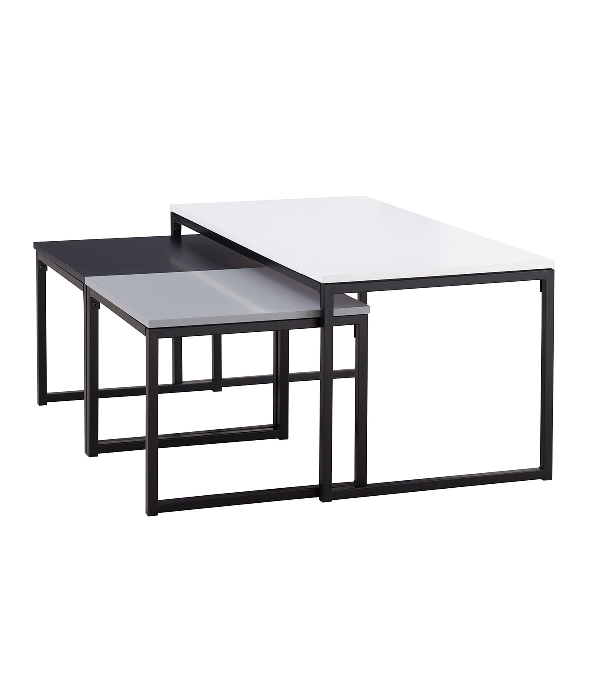 Lot de 3 Tables basses avec pieds métalliques - Noir, gris et blanc (photo) Lot de 3 Tables basses avec pieds métalliques - Noir, gris et blanc