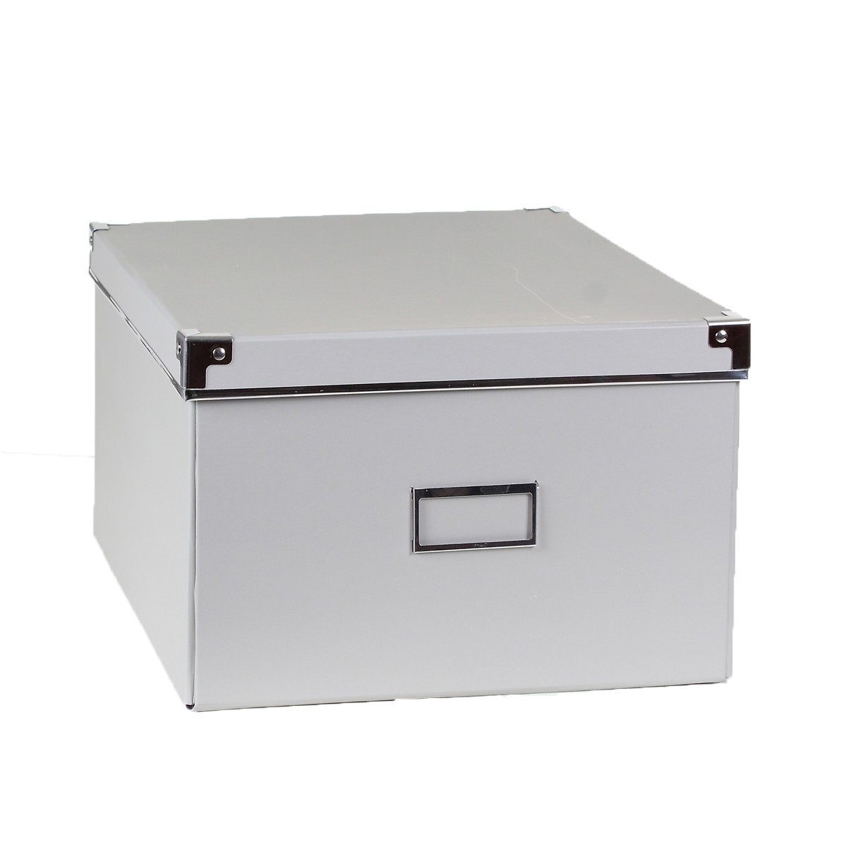 Boîte de rangement grise avec porte étiquette - 35 x 28 x H18cm Boîte de rangement grise avec porte étiquette - 35 x 28 x H18cm