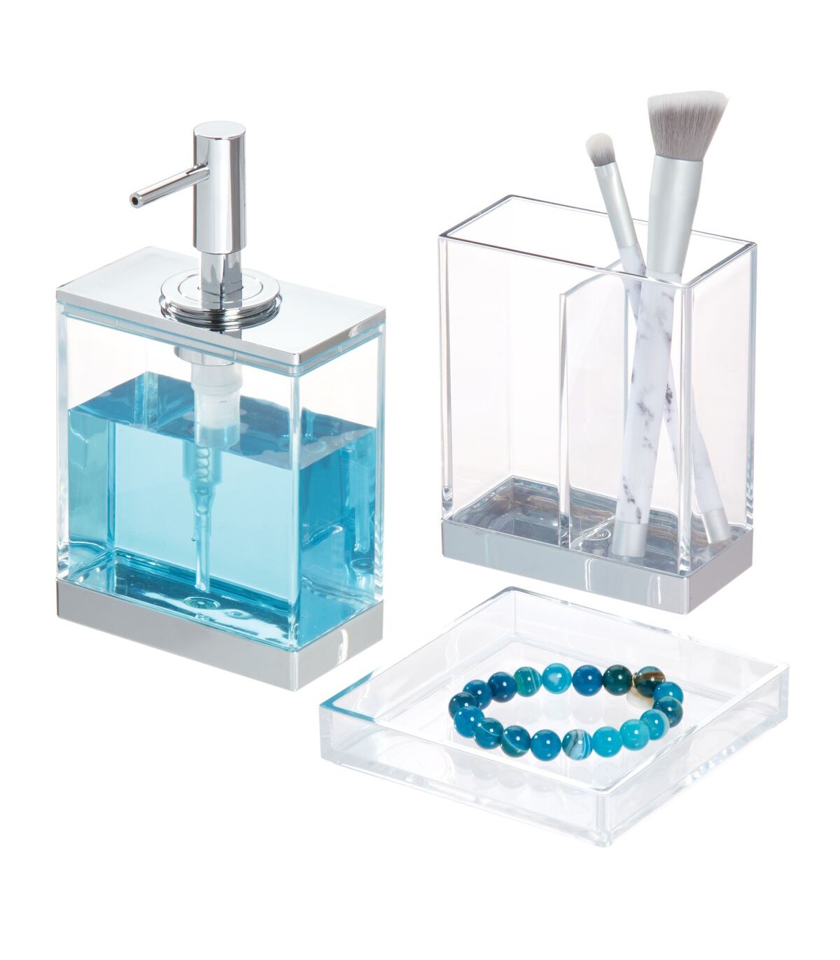 Set de 3 accessoires de lavabo transparent à poser Set de 3 accessoires de lavabo transparent à poser