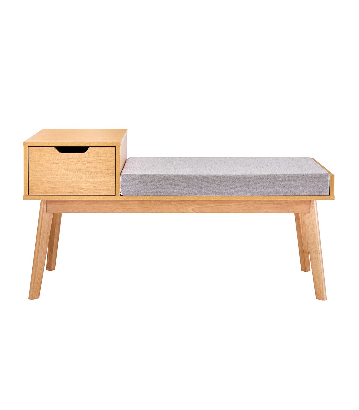 Banc à chaussures 1 tiroir avec assise en tissu - Gris et beige (photo) Banc à chaussures 1 tiroir avec assise en tissu - Gris et beige