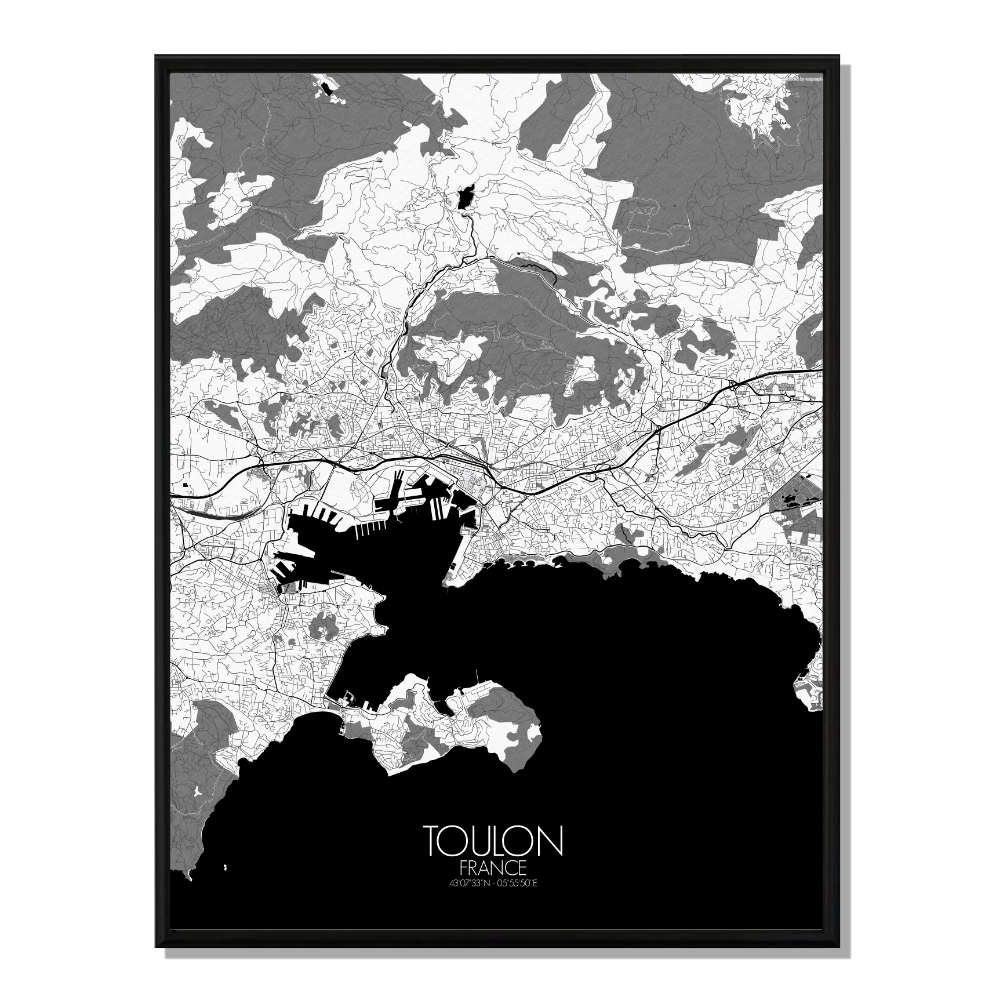 TOULON - Carte City Map N&B 40x50cm