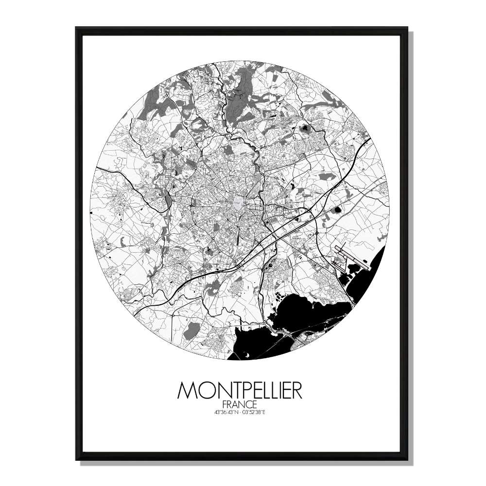 MONTPELLIER - Carte Map Rond 40x50cm MONTPELLIER - Carte Map Rond 40x50cm