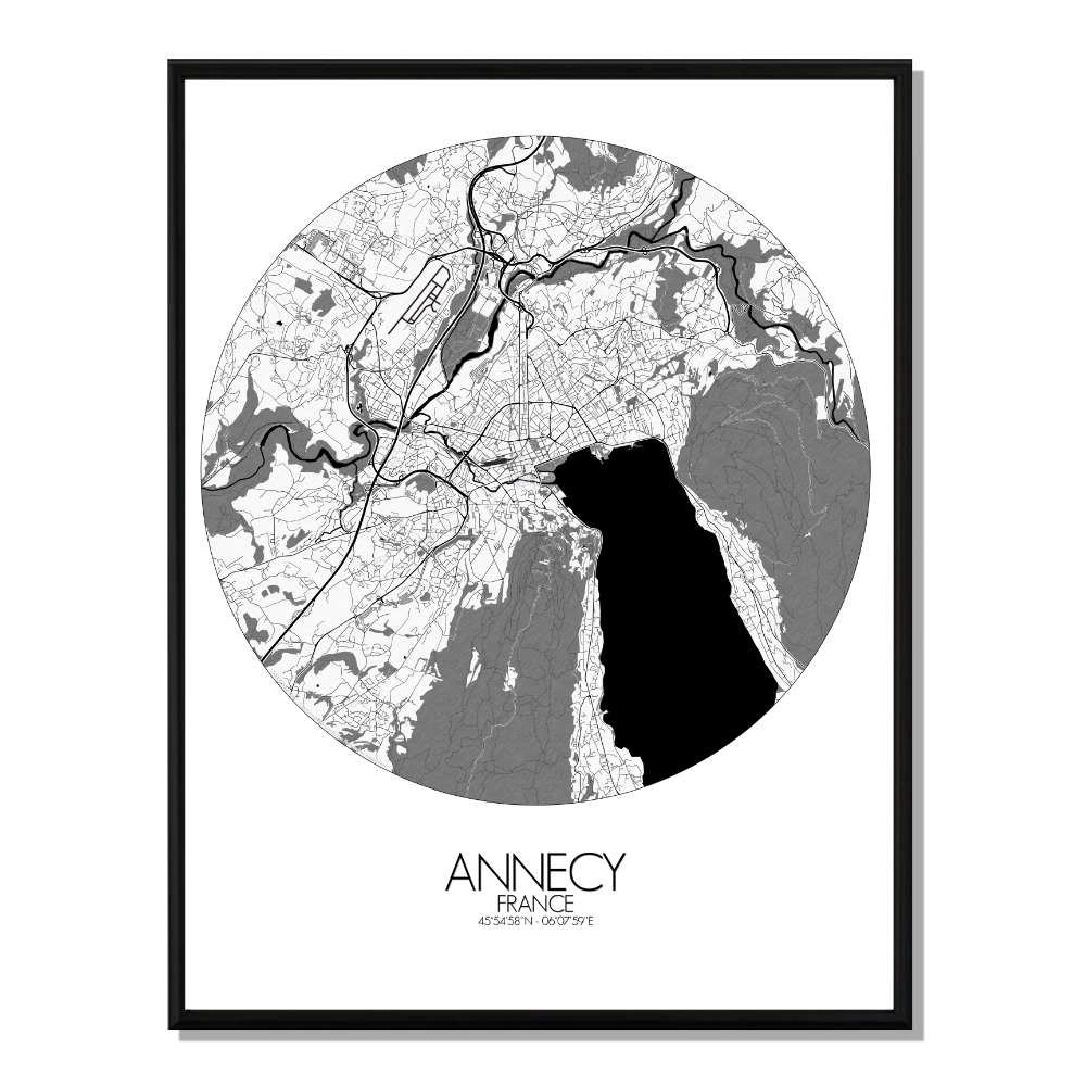 ANNECY - Carte City Map Rond 40x50cm