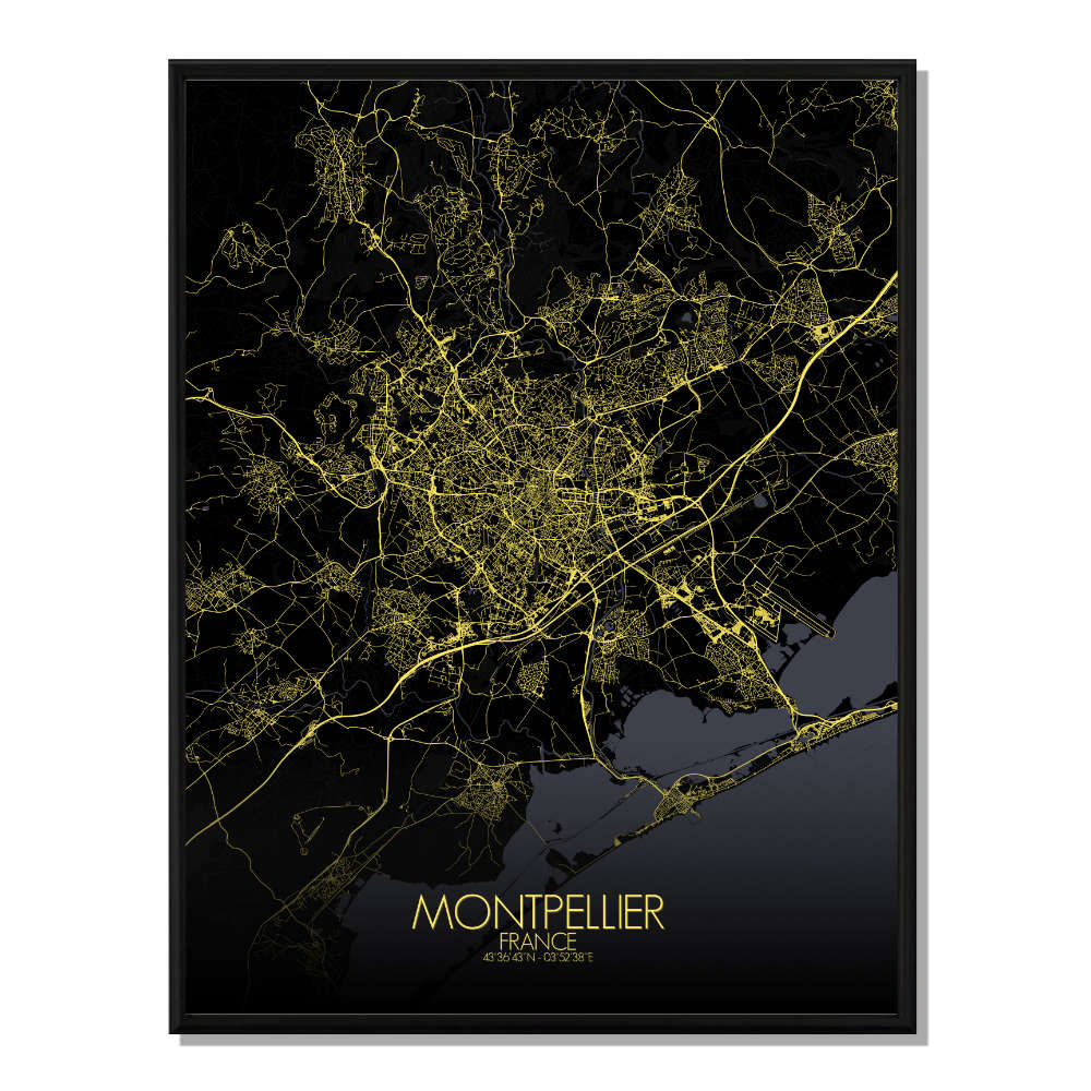 MONTPELLIER - Carte Map Nuit 40x50