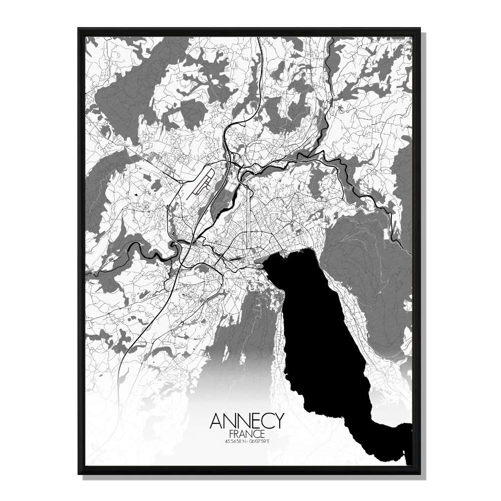 ANNECY - Carte City Map N&B 40x50cm