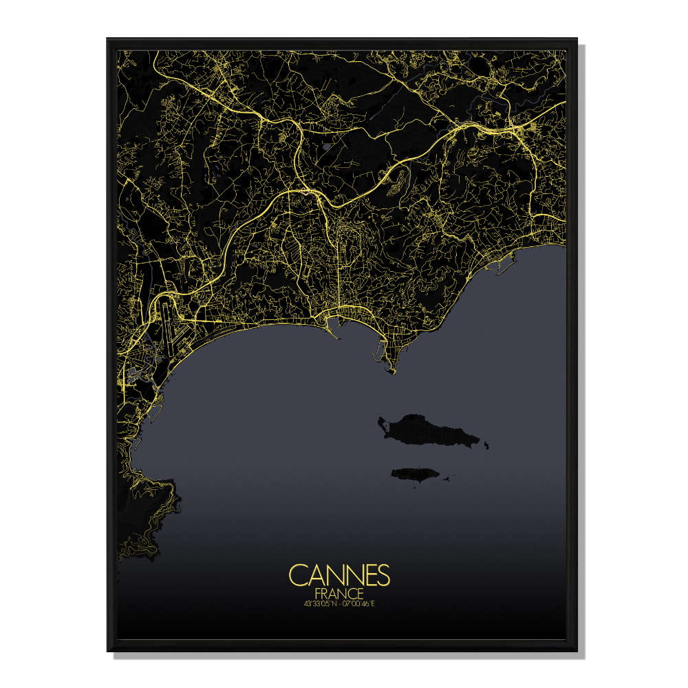 CANNES - Carte City Map Nuit 40x50cm