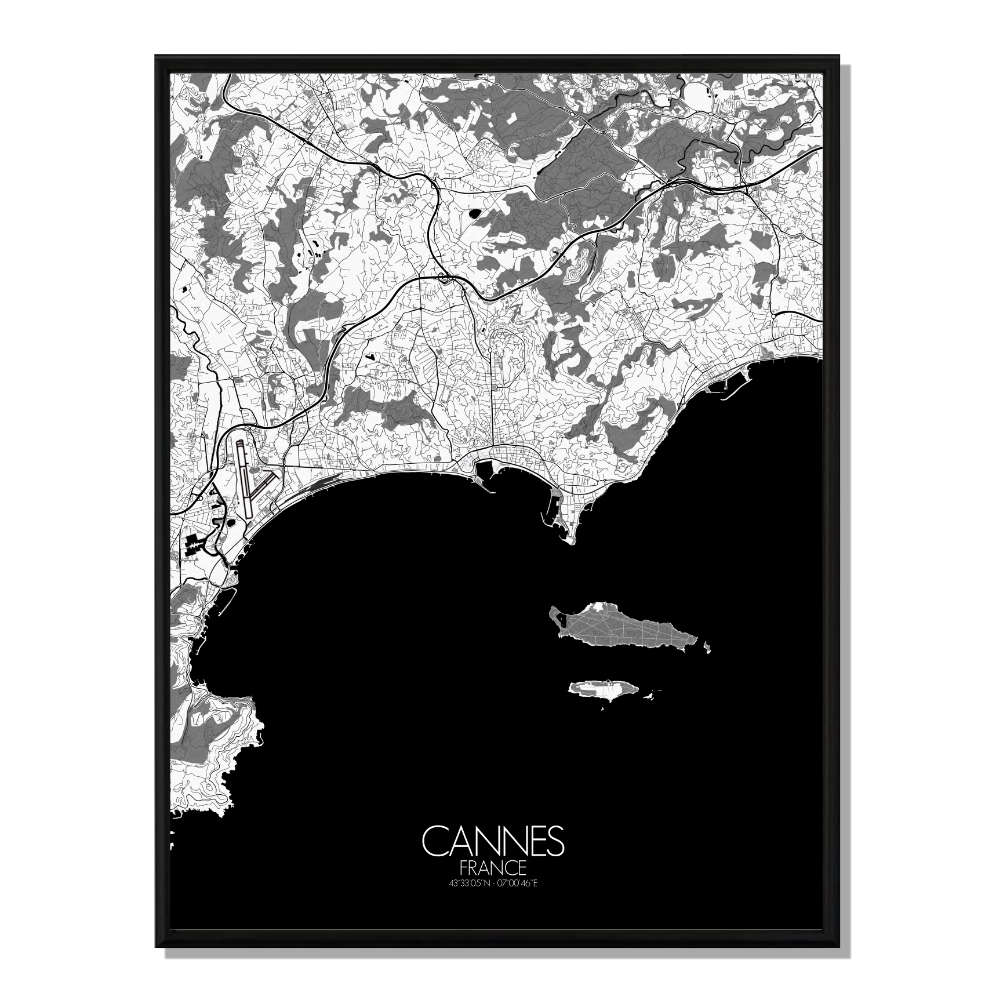 CANNES - Carte City Map N&B 40x50cm