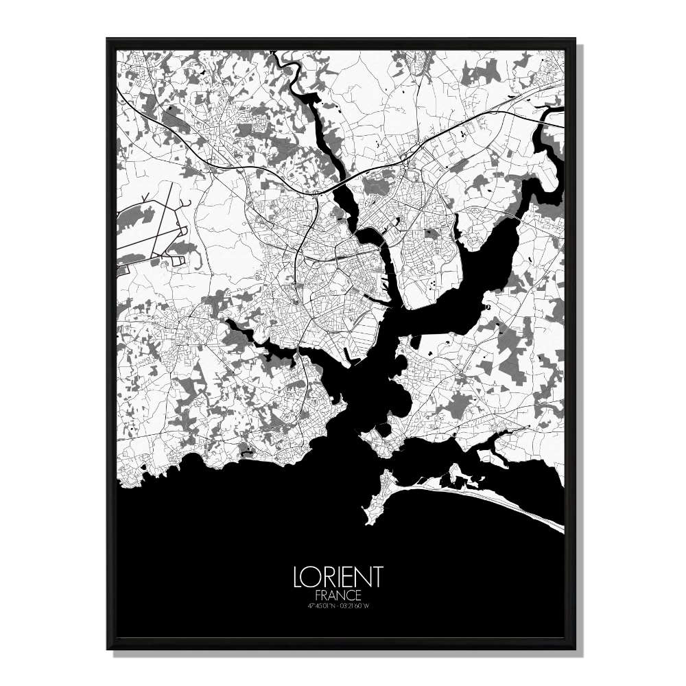 LORIENT - Carte City Map N&B 40x50cm LORIENT - Carte City Map N&B 40x50cm