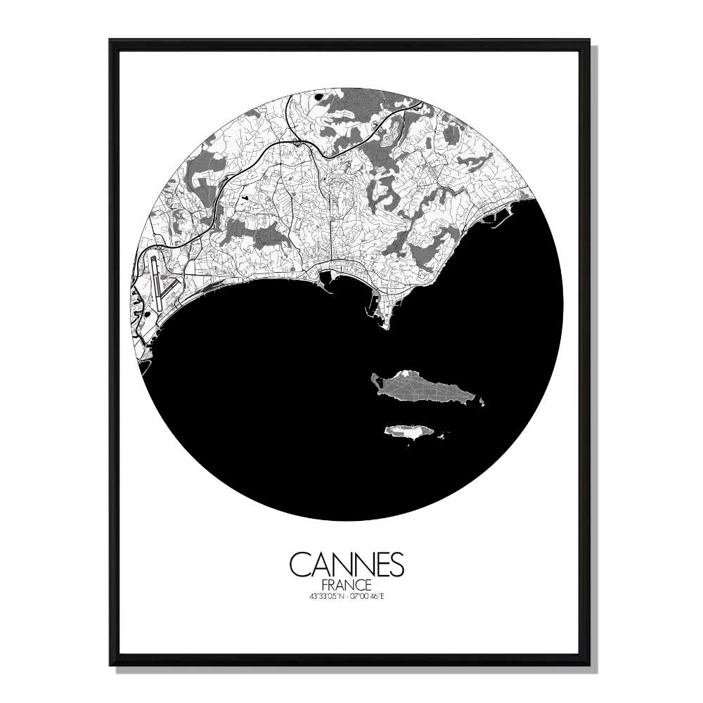 CANNES - Carte City Map Rond 40x50cm