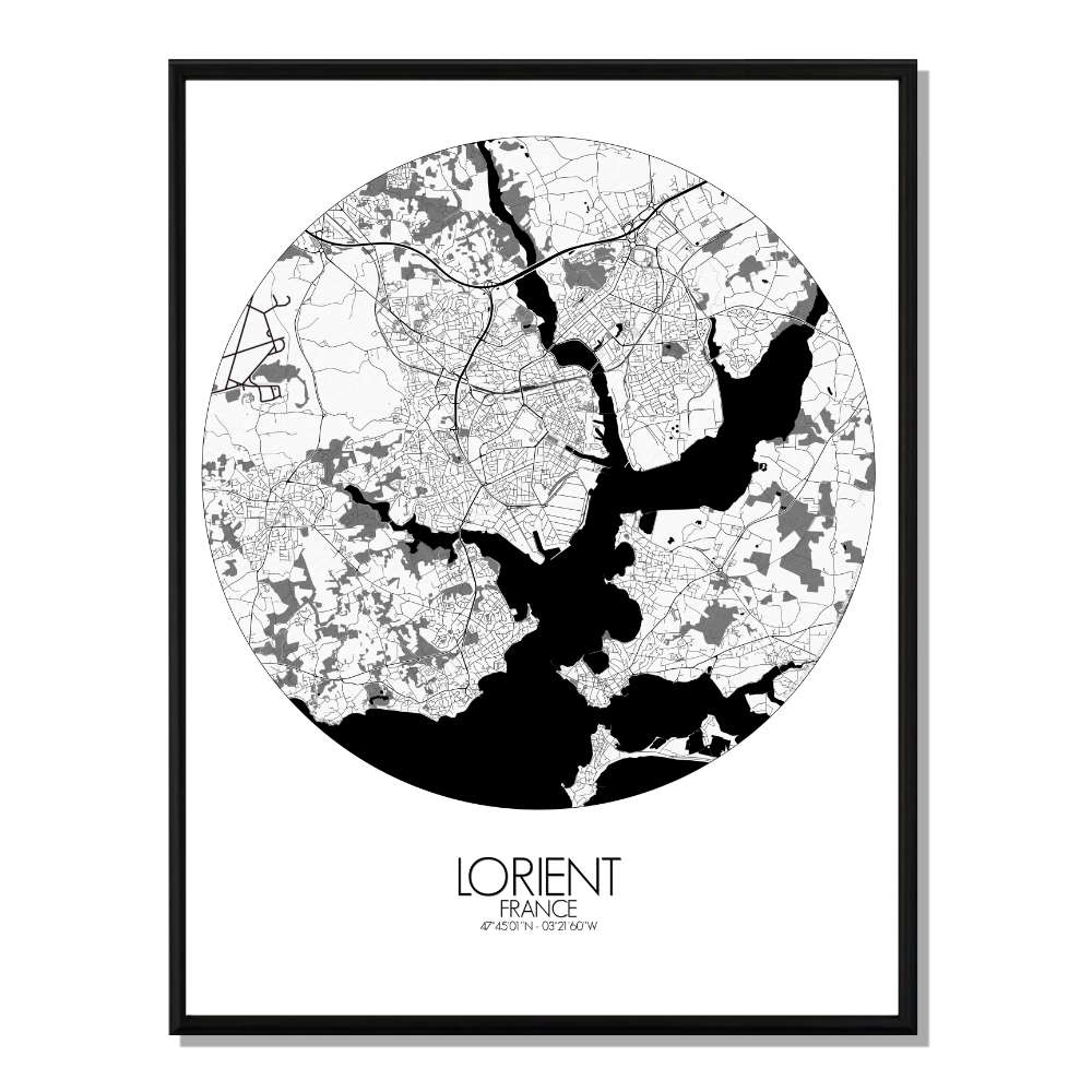 LORIENT - Carte City Map Rond 40x50cm
