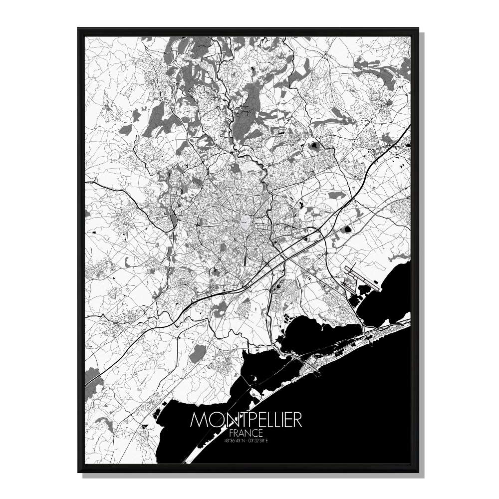 MONTPELLIER - Carte Map N&B 40x50cm MONTPELLIER - Carte Map N&B 40x50cm