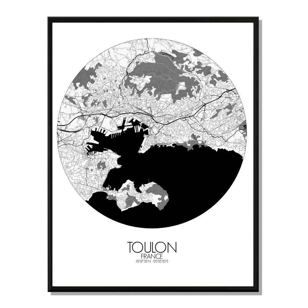 TOULON - Carte City Map Rond 40x50cm