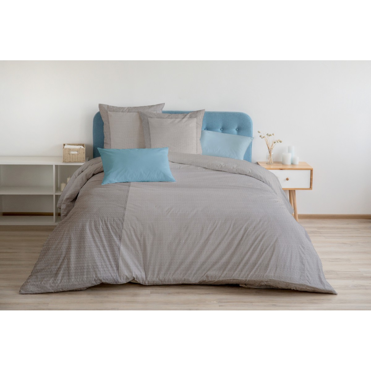 LE FUKUOKA Parure de couette 100% coton - Gris - 220x240 cm