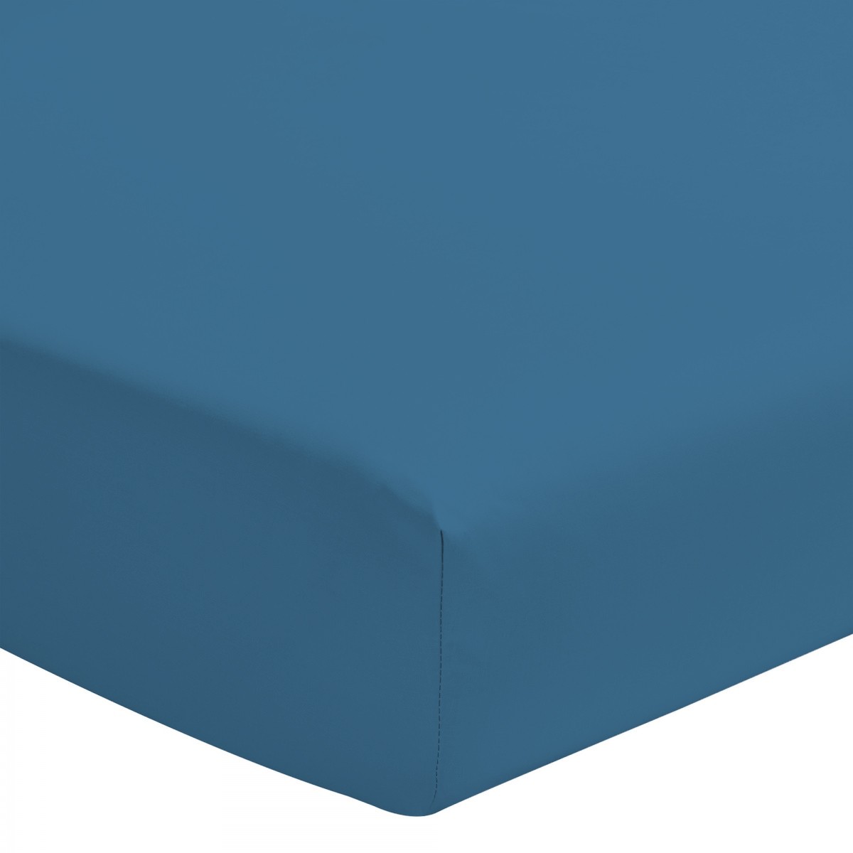 Drap housse percale de coton - Bonnet 30cm - Bleu - 160x200 cm