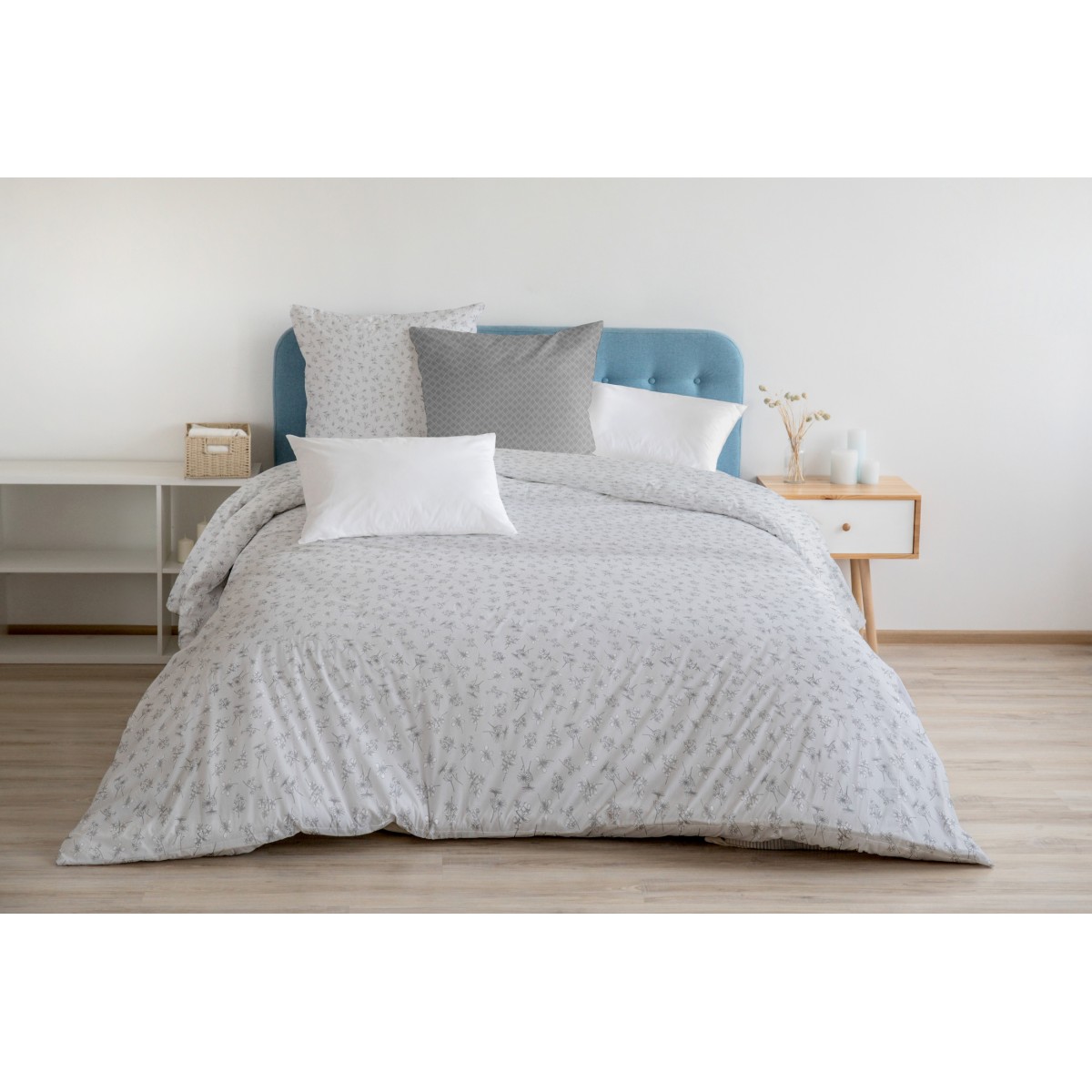 Parure de Couette 100% Coton Gris 220x240cm