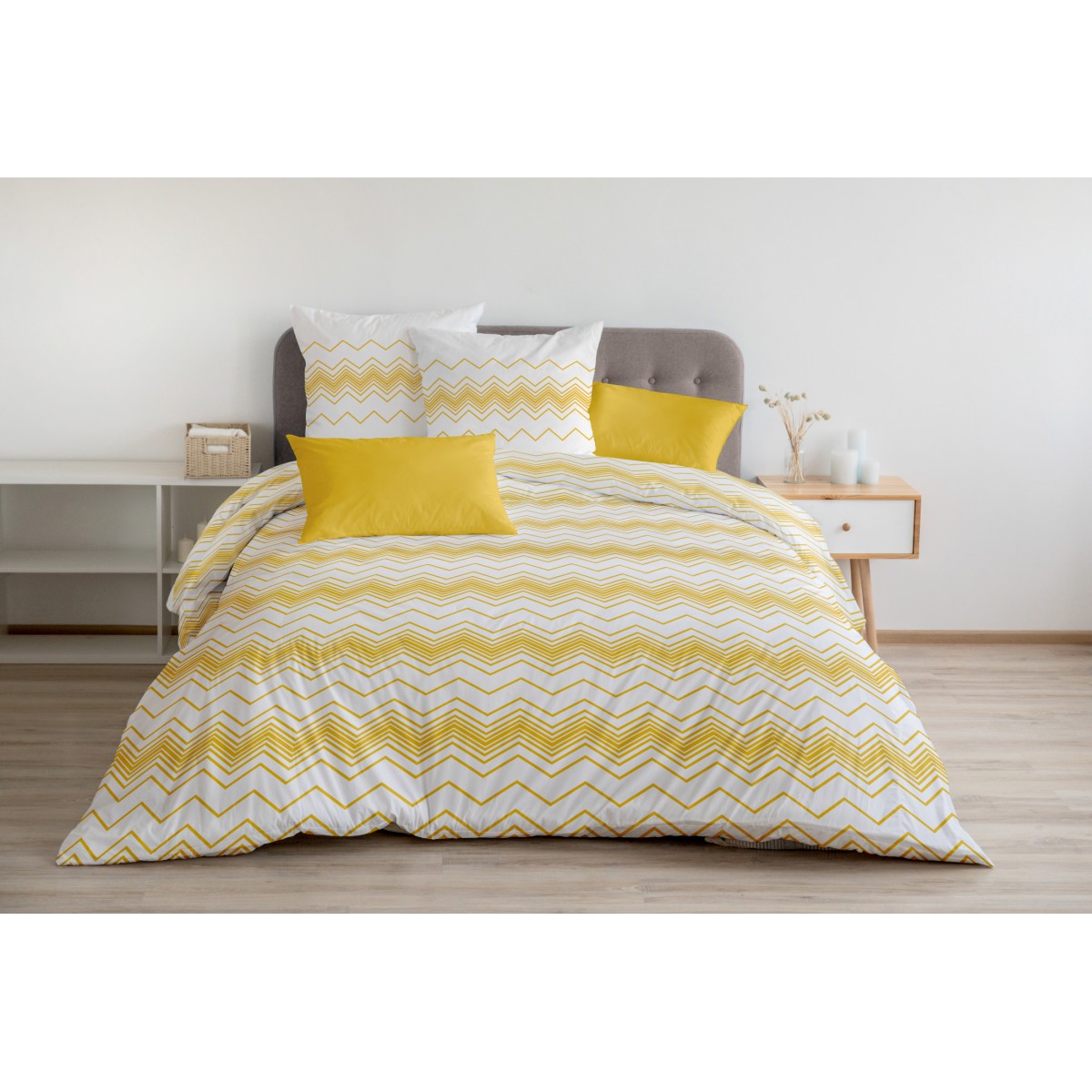 Parure de housse de couette coton jaune 220x240 cm Parure de housse de couette coton jaune 220x240 cm