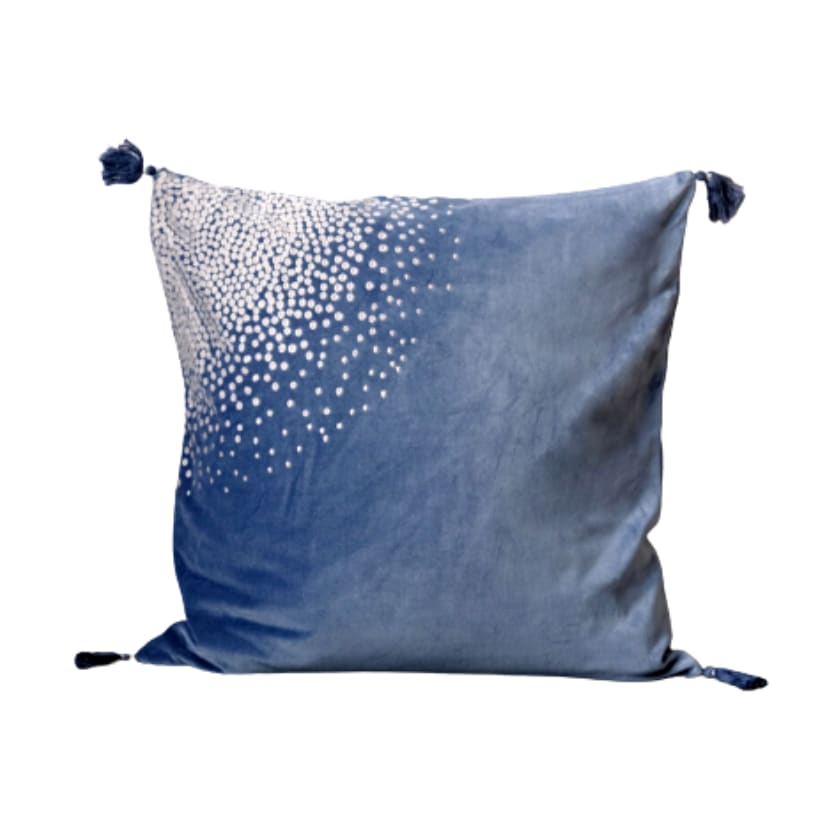 Housse de coussin en velours bleu brodé 50x50 cm (photo) Housse de coussin en velours bleu brodé 50x50 cm
